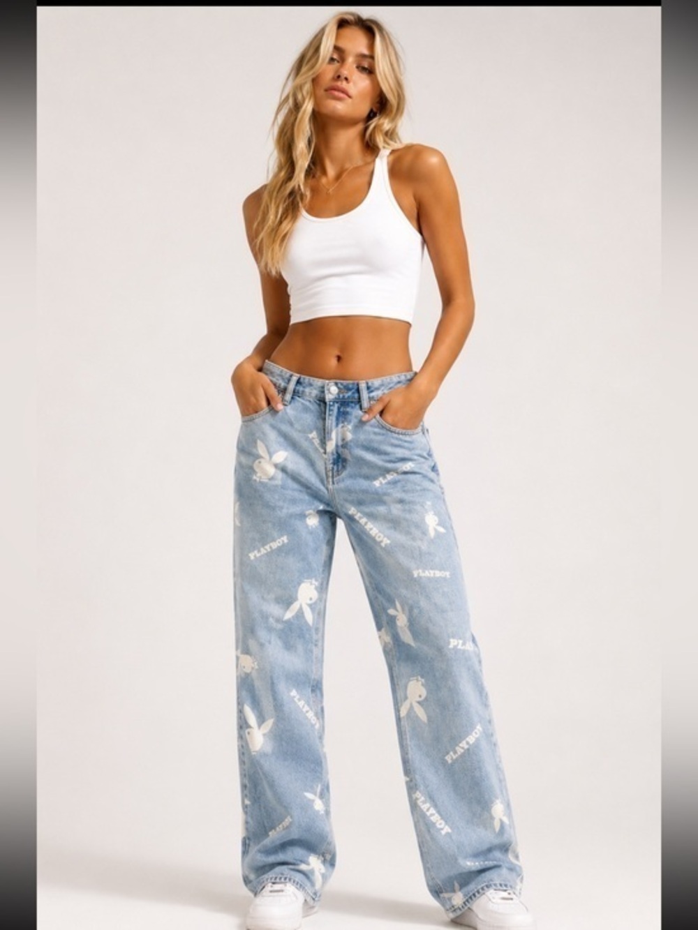 Playboy x PacSun Allover Bunny Print Straight Leg Jeans Y2K Streetwear Denim